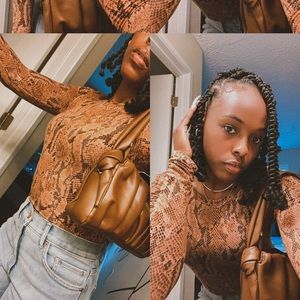 Brown Snake Printed Long Sleeve Top